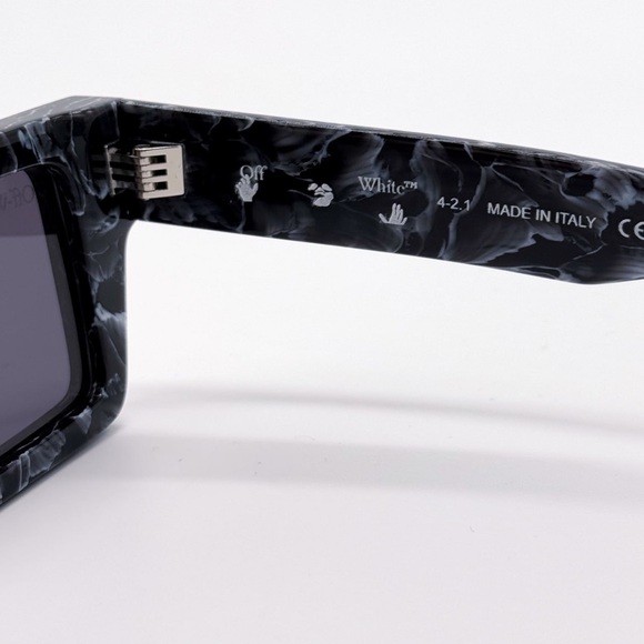 NEW OFF-WHITE NASSAU 107 BLACK MARBLE SUNGLASSES SQUARE OERI017 1107 EYEWEAR - Picture 10 of 11